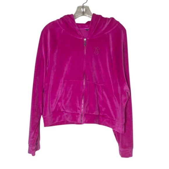 VICTORIAS SECRET Pink Fuchsia Hoodie Velour Full Zip Jacket Size XL - Picture 4 of 9